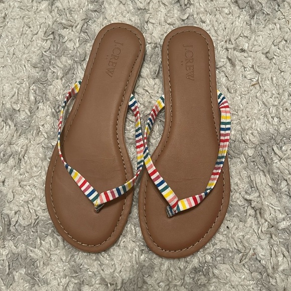 J. Crew Flip Flops Rainbow Color Strap Size 6 - Picture 1 of 6